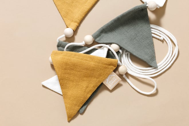 Guirlande en lin - Sable, Rose, Blanc