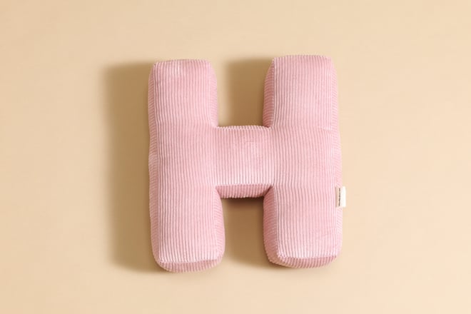 Cuscino Lettera H - Velluto a Coste Rosa