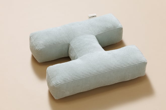 Coussin Lettre H - Velours Côtelé Vert d'eau