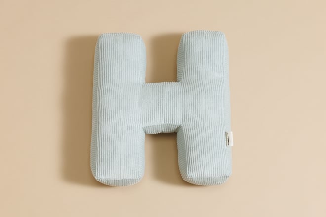 Coussin Lettre H - Velours Côtelé Vert d'eau