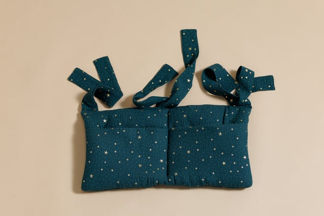 Pochette de Rangement Lit - Vert Foncé à Étoiles Dorées