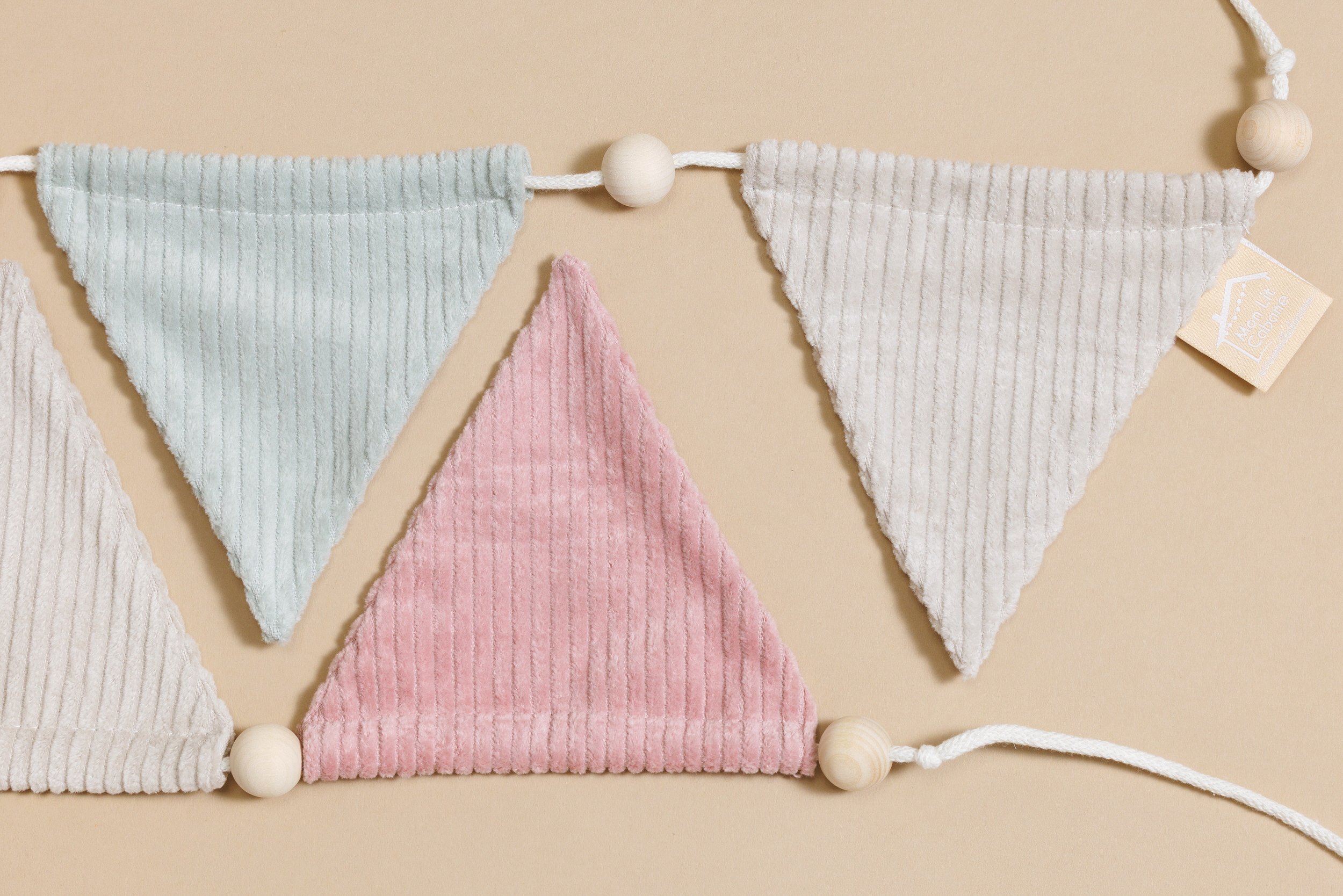 Corduroy Triangles Garland Cream and Water Green Corduroy Triangles Garland Cream and Water Green