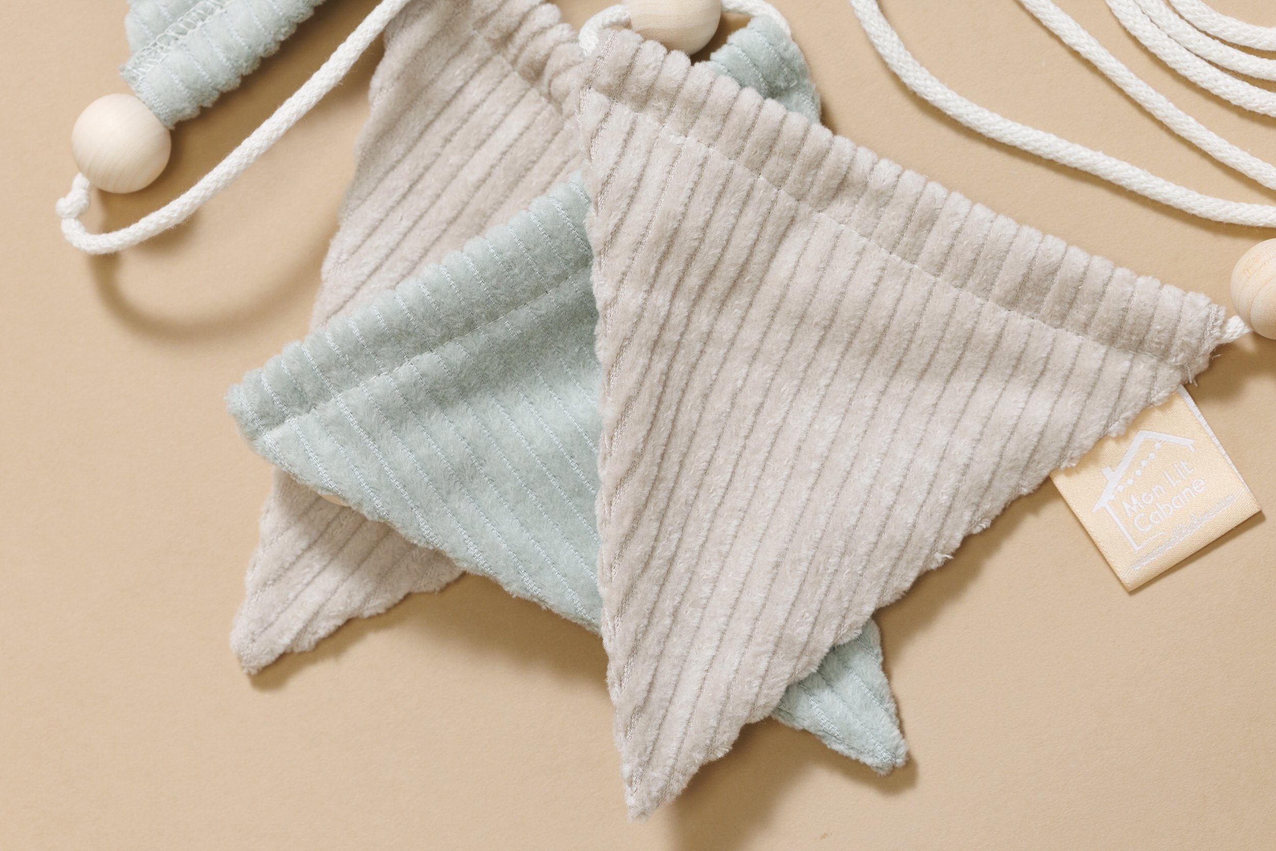 Corduroy Triangles Garland Cream and Water Green Corduroy Triangles Garland Cream and Water Green