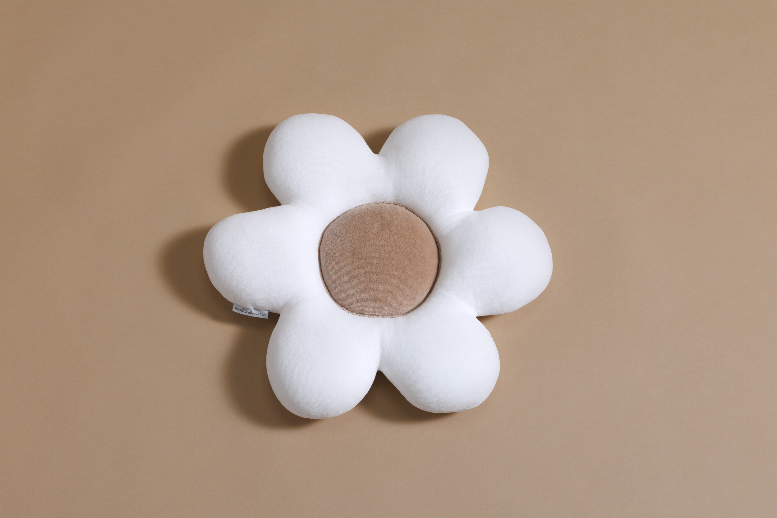 Mon Lit Cabane - - Coussin Marguerite en Velours - Cappuccino - list: Blanc|Marron