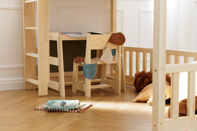 Desk and chair with magnetic board