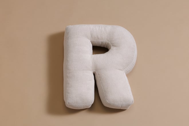 Coussin Lettre R - Velours Côtelé Écru 