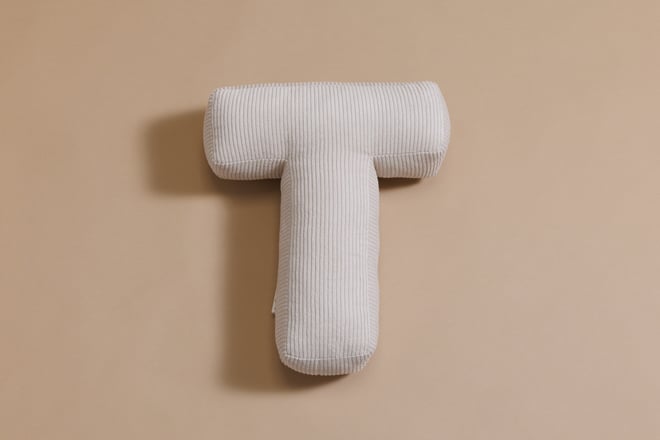 Coussin Lettre T - Velours Côtelé Écru