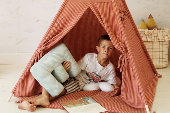 Letter Cushion E - Water Green Corduroy