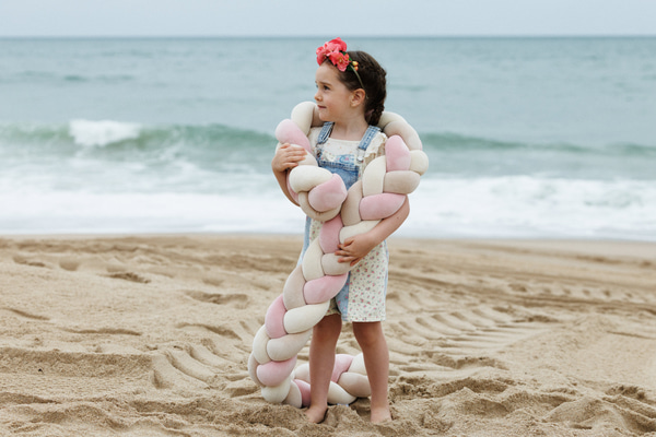 Powder Pink, Almond and Beige Bed Bumper - 3 Ropes