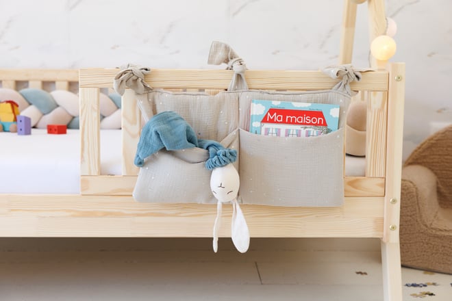 Tasca per letto - Beige con stelle argentate