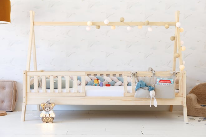 Tasca per letto - Beige con stelle argentate
