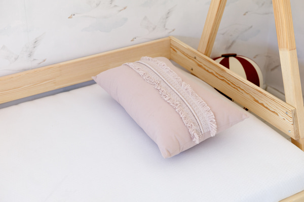 Boho Powder Pink Rectangular Cushion with Lace