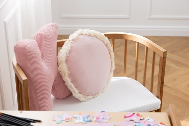 Coussin Rond en Velours à Franges - Rose Poudré