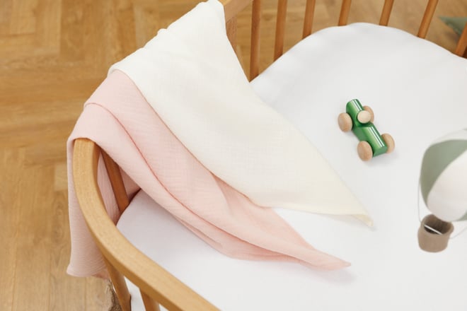 Lot de 2 Langes en Mousseline 75x75cm- Rose et Creme