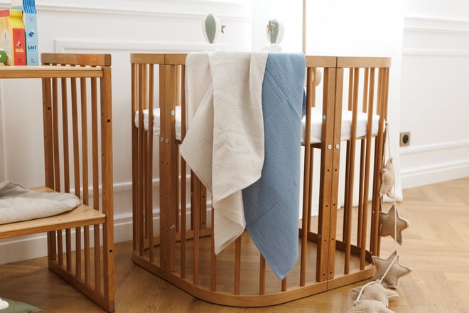 Set of 2 Muslin Cloths - Beige and Blue