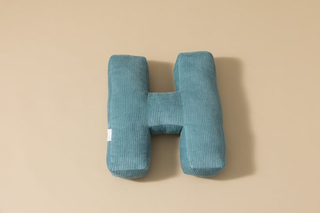 Coussin Lettre H - Velours Côtelé Bleu