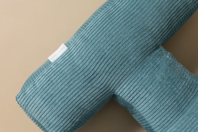 Coussin Lettre H - Velours Côtelé Bleu