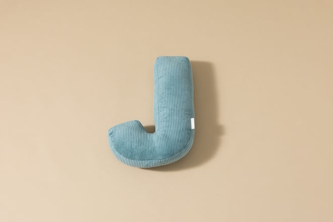 Coussin Lettre J - Velours Côtelé Bleu