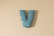 Coussin Lettre V - Velours Côtelé Bleu