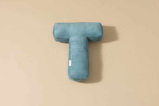 Cuscino Lettera T - Velluto a Coste Blu
