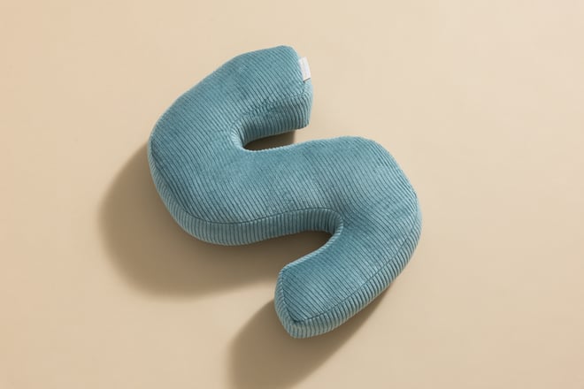 Coussin Lettre S - Velours Côtelé Bleu
