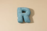Coussin Lettre R - Velours Côtelé Bleu