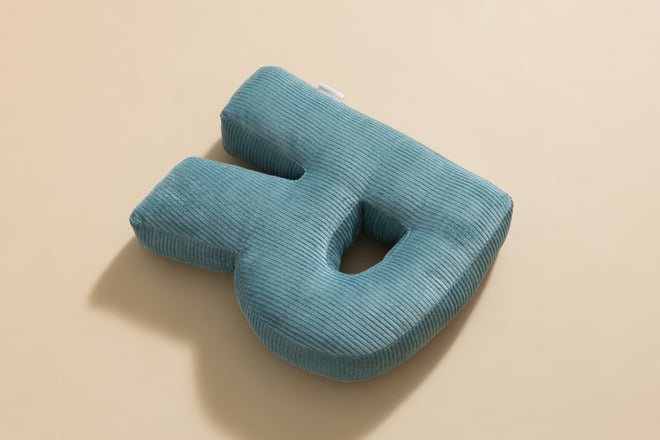 Coussin Lettre R - Velours Côtelé Bleu