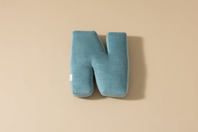 Coussin Lettre N - Velours Côtelé Bleu