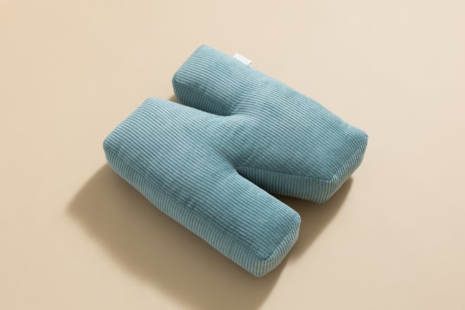 Coussin Lettre N - Velours Côtelé Bleu