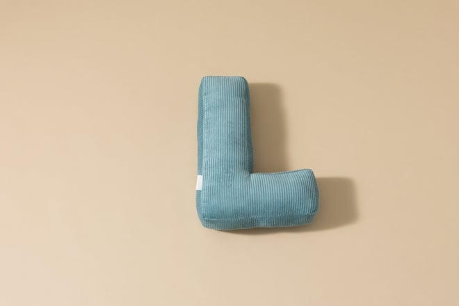 Coussin Lettre L - Velours Côtelé Bleu
