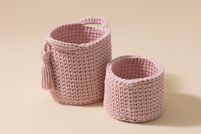 Set of 2 Crochet Toiletry Baskets - Pink