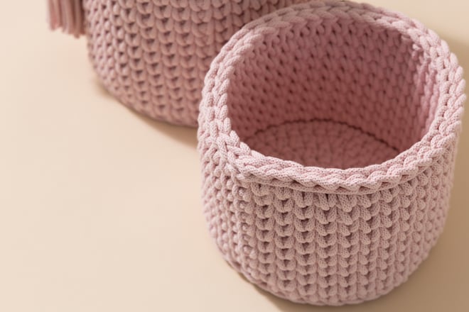 Set of 2 Crochet Toiletry Baskets - Pink