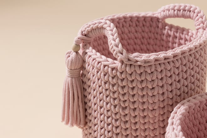 Set of 2 Crochet Toiletry Baskets - Pink