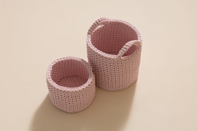 Set of 2 Crochet Toiletry Baskets - Pink