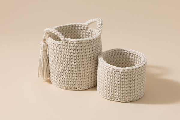 Set of 2 Crochet Toiletry Baskets - Natural