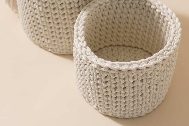 Set di 2 Cestini da Toilette all'uncinetto - Naturale