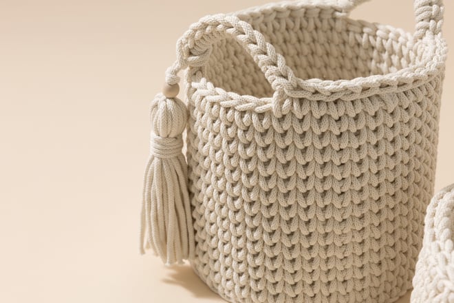 Set di 2 Cestini da Toilette all'uncinetto - Naturale