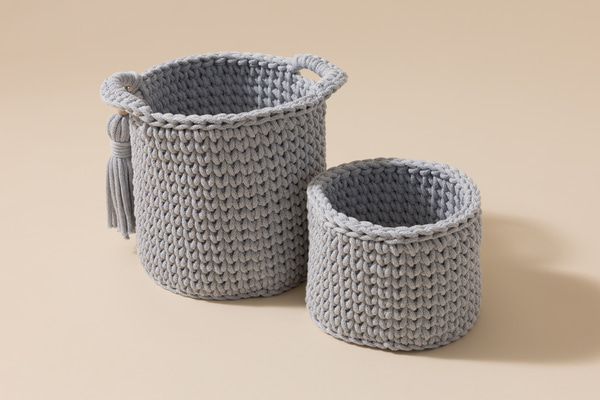 Lot de 2 Paniers en Crochet - Gris