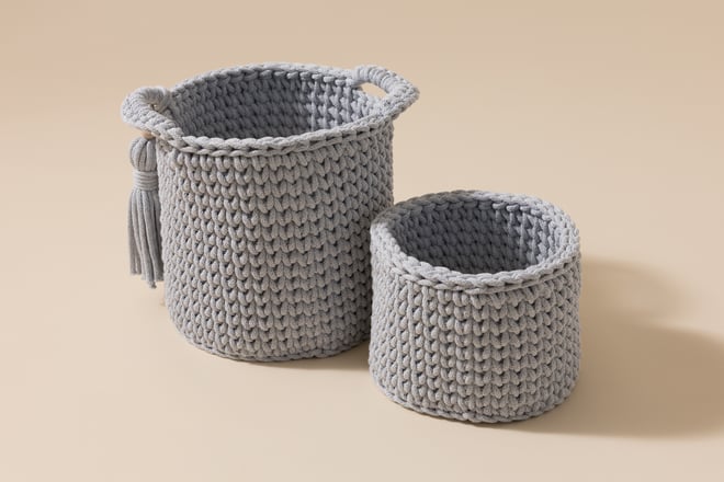 Set di 2 Cestini da Toilette all'uncinetto - Grigio