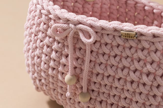 Pochette de Rangement en Crochet- Rose Poudré