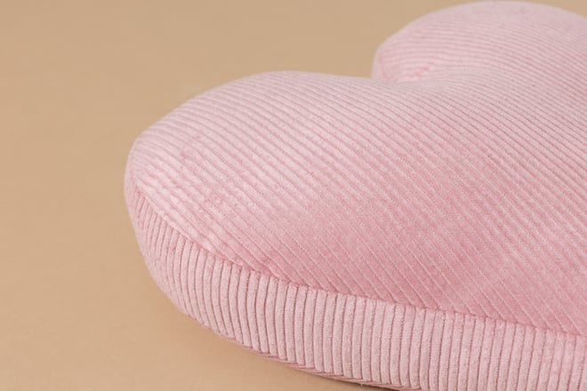 Coussin Coeur en Velours Côtelé Rose