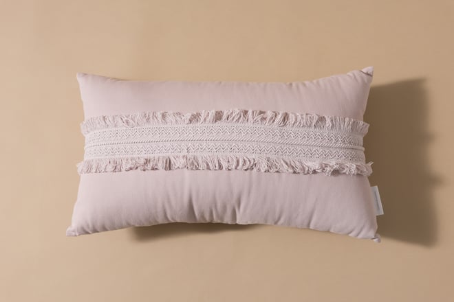 Boho Powder Pink Rectangular Cushion with Lace