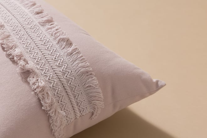 Boho Powder Pink Rectangular Cushion with Lace