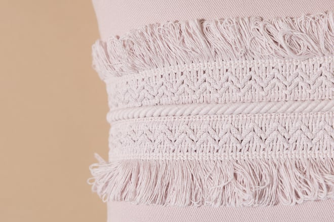 Boho Powder Pink Rectangular Cushion with Lace