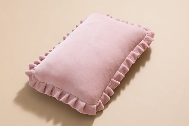 Almofada Retangular de Veludo com Franjas - Powder Pink