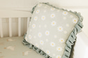 Square Velour Daisy Cushion - Sage Green