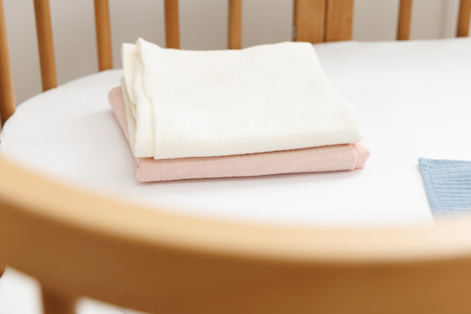Lot de 2 Langes en Mousseline 75x75cm- Rose et Creme