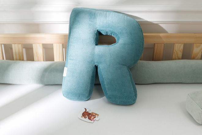 Letter Cushion R - Blue Corduroy