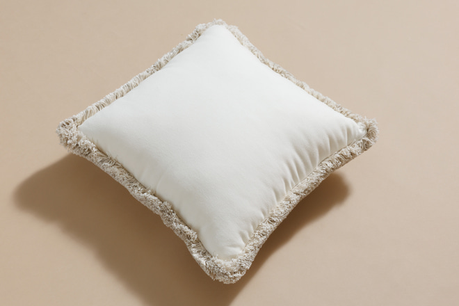 Boho Vanilla Cushion with Beige Fringe