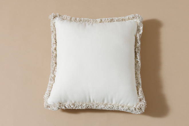 Boho Vanilla Cushion with Beige Fringe
